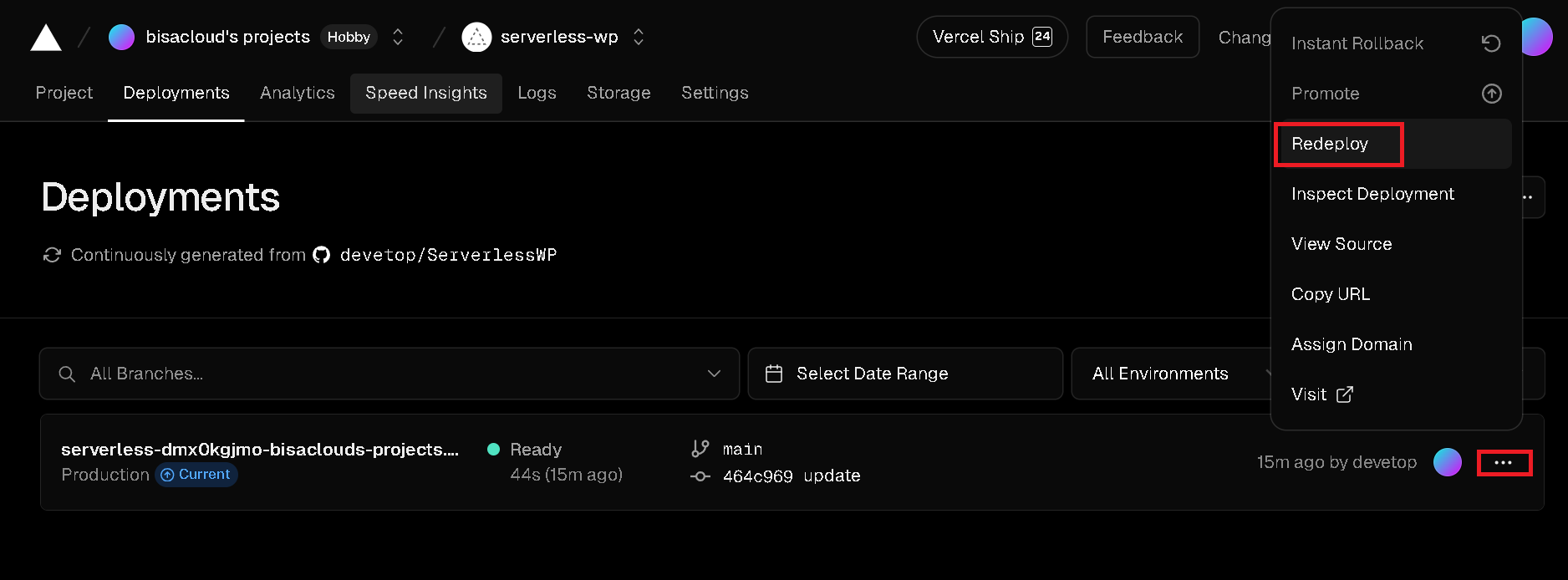 redeploy vercel