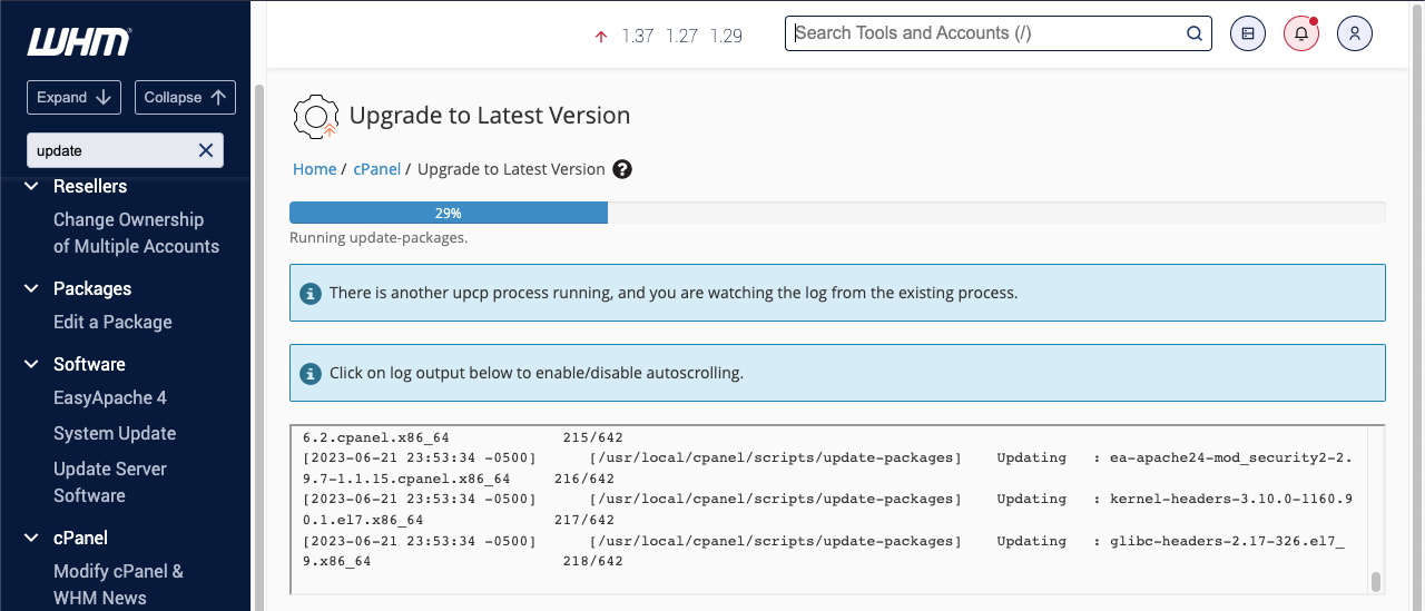 update cpanel